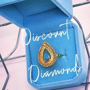 4 Ct. Turquoise Teardrop Cocktail Ring 18K Yellow Gold on Brass